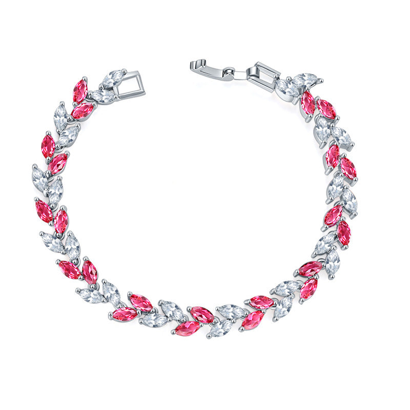 Wholesale Colorful Crystal Zircon Willow Leaf Bracelet